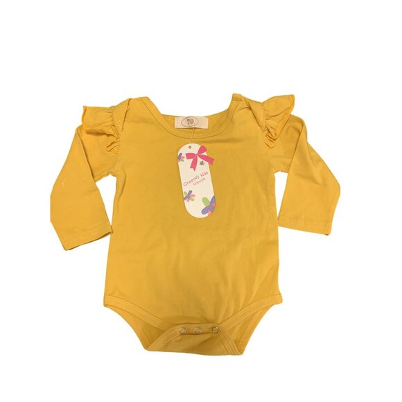 NWT Green Kids Fashion 6M Mustered Cotton Ruffle Long-Sleeve Baby Bodysuit - Picture 1 of 4